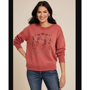 Skeleton Crewneck Sweatshirt Dancing STAYIN' ALIVE rust sz L